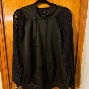 SHEIN Black Lace Sleeve Hoodie